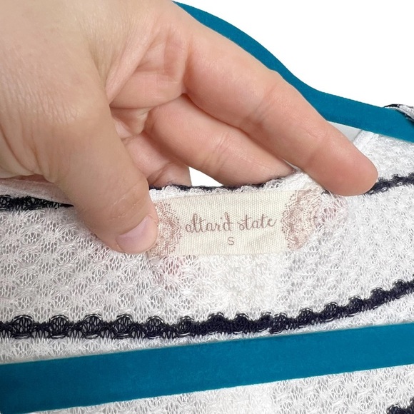 Altar’d State White & Navy Blue Striped Ruffle Sleeve Button Back Cardigan - Picture 8 of 9